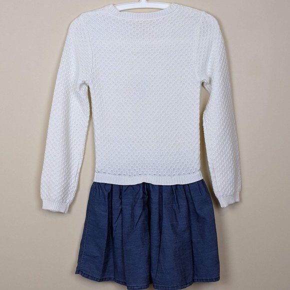 Girls Knit White and Blue Dress with Embroidered bunny and pompom - Picture 3 of 14